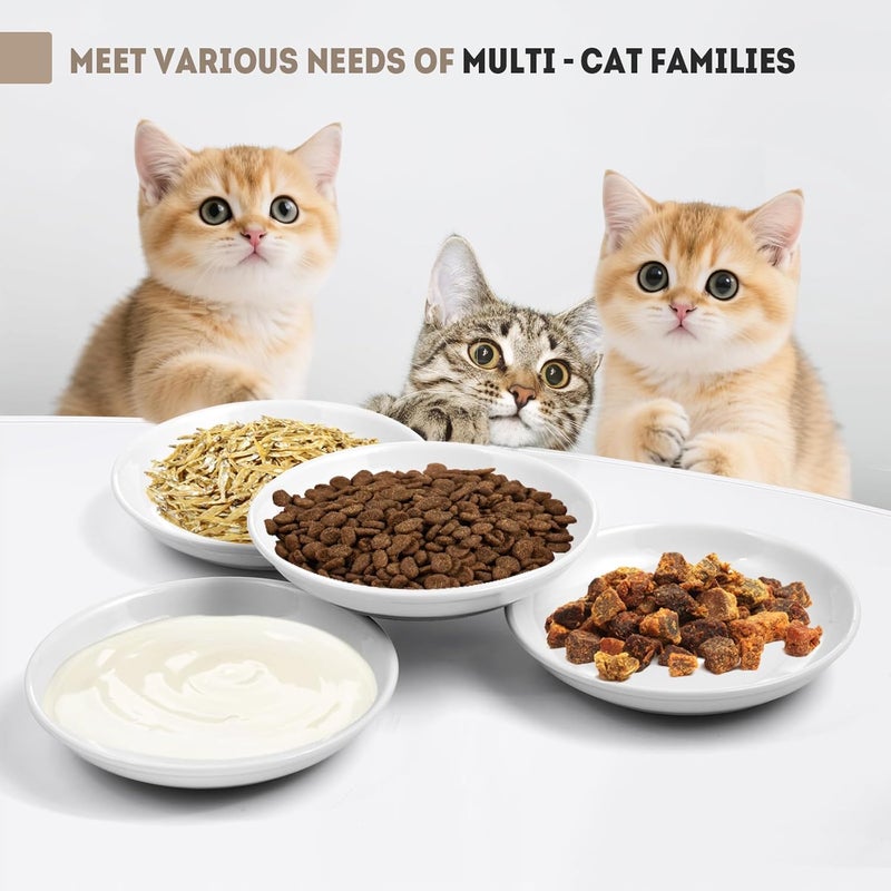 YEAHGO Ceramic Cat Food Bowls for Indoor Cats and Kitten, 4 Cute Cat Feeding Bowls Shallow Whisker Relief Dishes for Cats, 5.9" Wide Pet Plates for Wet & Dry Food and Water, Non-Slip Base, with 4 Spring Toys - Image 3